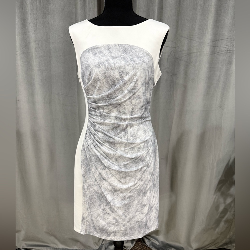 Catherines White and Gray Draped Mini Dress